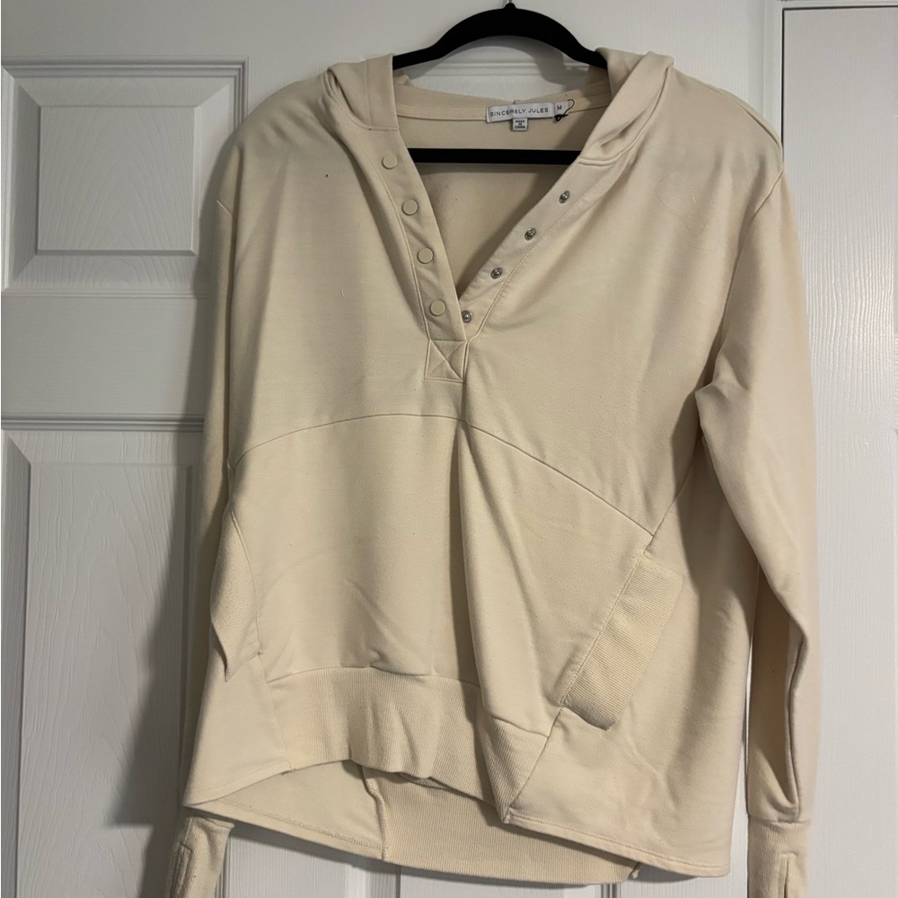 Sincerely Jules Cream Button-Detail Hoodie